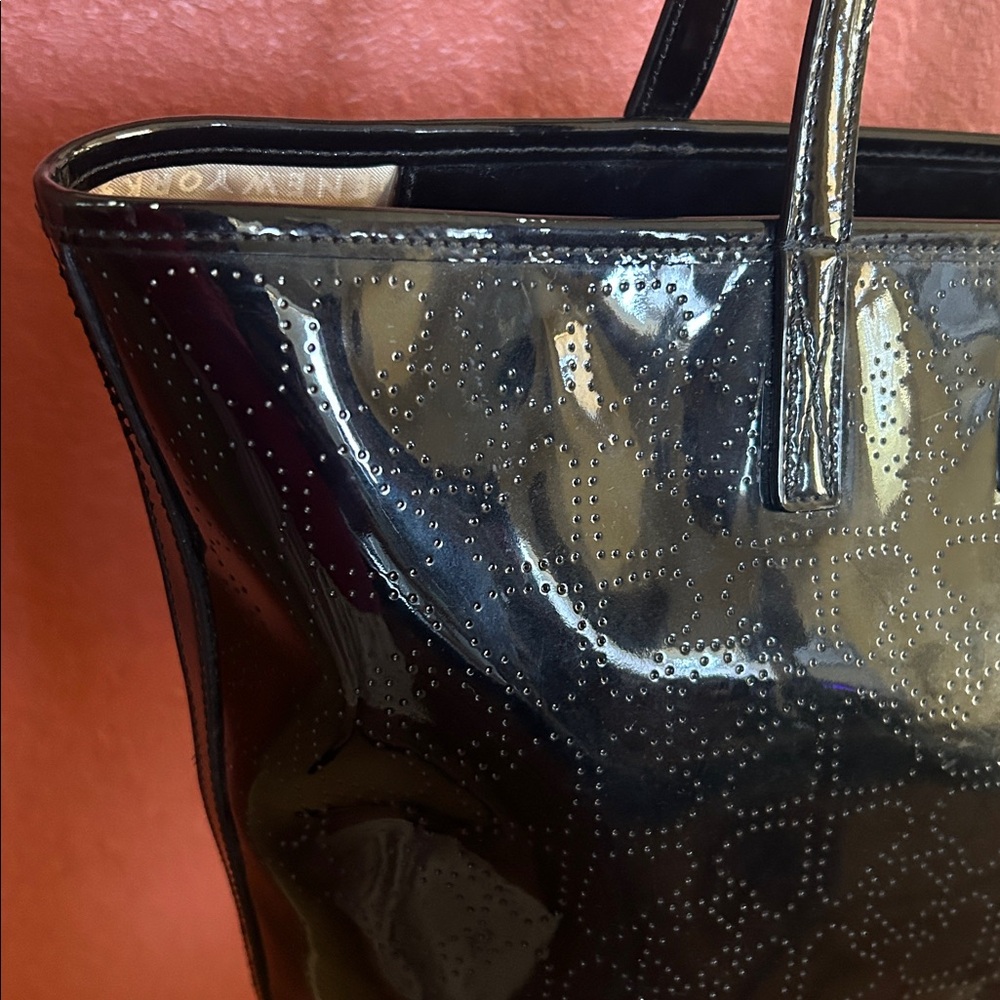 Kate Spade New York black patent leather perforated Spades tote, EUC - Picture 15 of 16